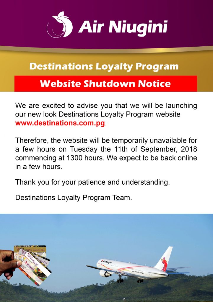 Destinations Website Shutdown Notice